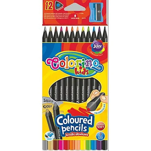 Kup Teď Pastelky Colorino, trojhranné, černé dřevo, s ořezávátkem, 12 barev