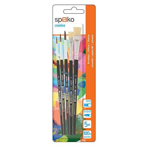 Zlevněný Štětec školní Spoko - sada, 5x štětec, plochý: 8,12 kulatý: 6,8,10