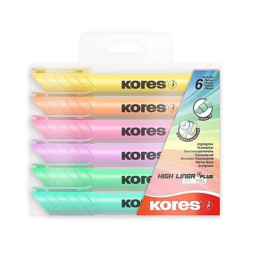 Zvýrazňovač Kores High Liner plus, sada, 6 pastelových barev Nejlepší Cena