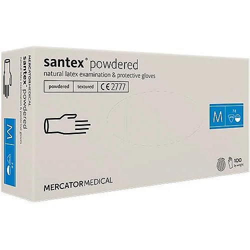 Latexové rukavice Santex, pudrované bílá, č. M, 100 ks Víkendová Akce