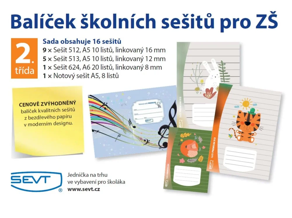 Balíček školních sešitů pro 2. třídu ZŠ Nejlepší Cena