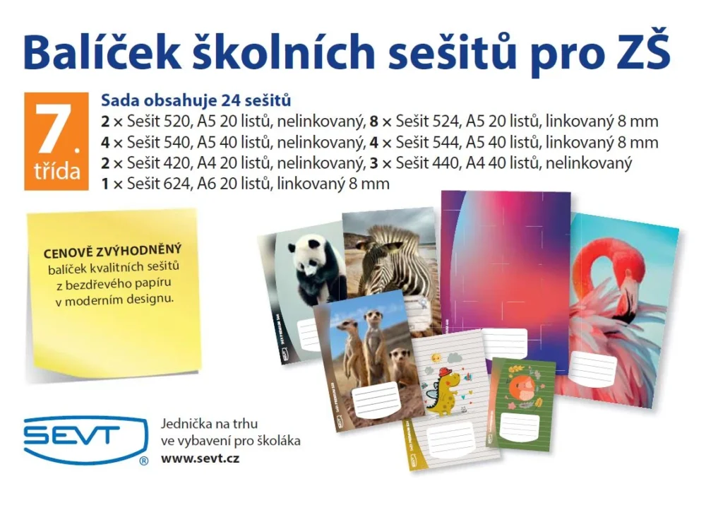 Balíček školních sešitů pro 7. třídu ZŠ Časově Omezené