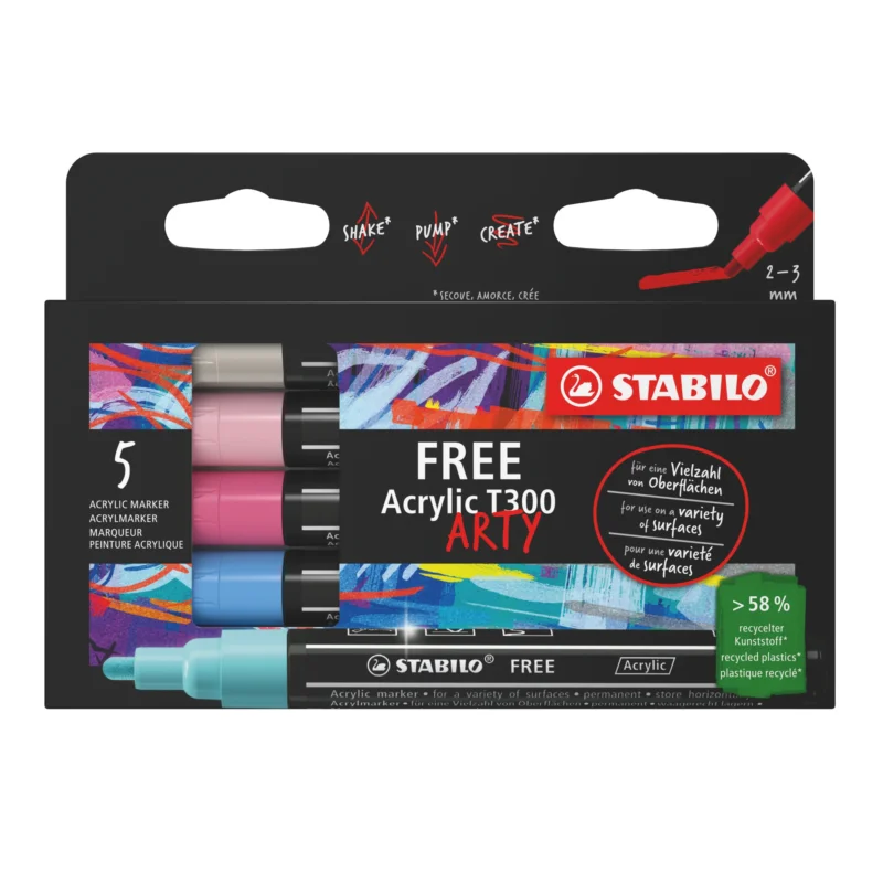 STABILO FREE Akrylový popisovač - T300 Kulatý hrot 2-3 mm - Candy - sada 5 ks Pouze Dnes
