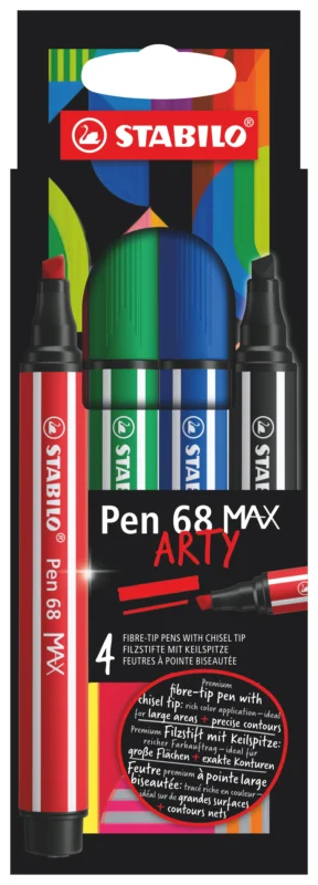 Časově Omezené STABILO Pen 68 MAX Vláknový fix s klínovým hrotem - sada 4 barev ARTY