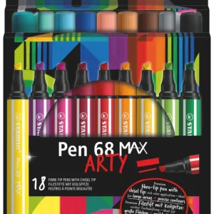 Akce STABILO Pen 68 MAX Vláknový fix s klínovým hrotem - sada 18 barev ARTY