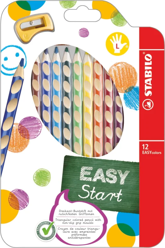 Finální Výprodej STABILO EASYcolors L Pastelky pro leváky - sada 12 barev s ořezávátkem