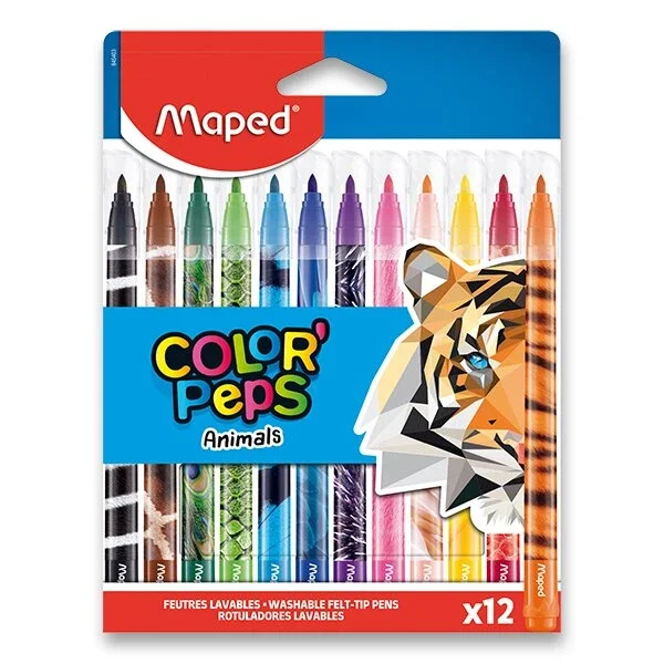 Dětské fixy MAPED Color'Peps Animals - 12 barev Rychlé Dodání