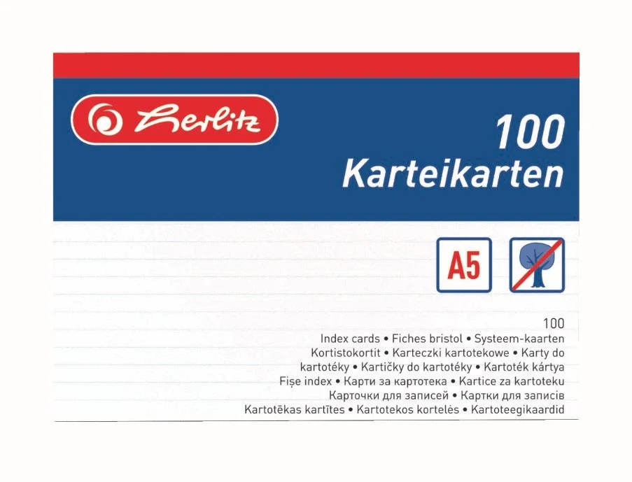 Herlitz Karty do kartotéky A5, linkované - 100 ks Zlevněný