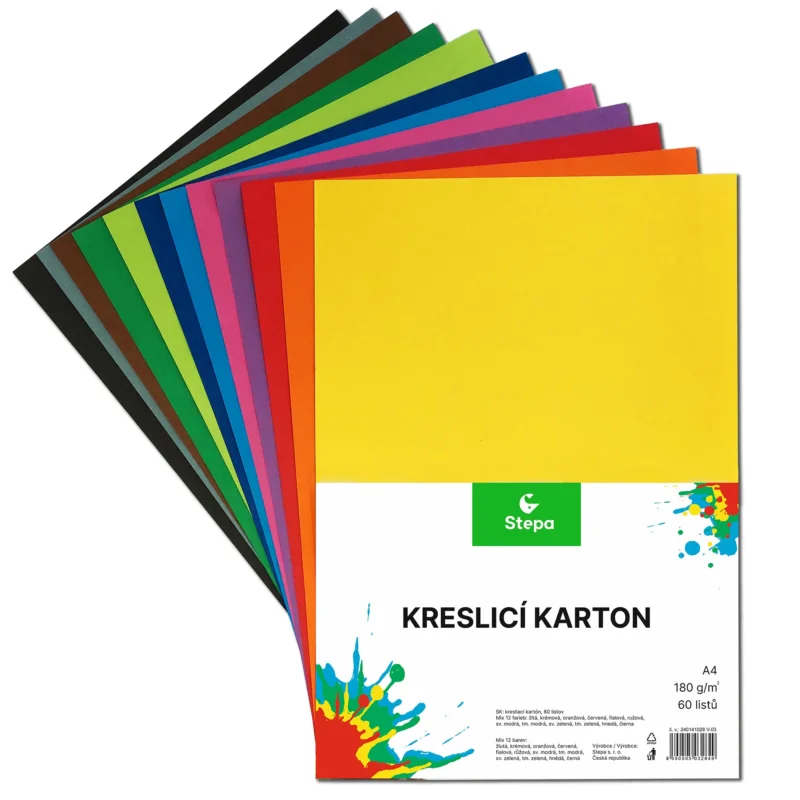 Vrácení Zdarma Kreslicí karton barevný A4 - 180g - 60 ks - 12 barev