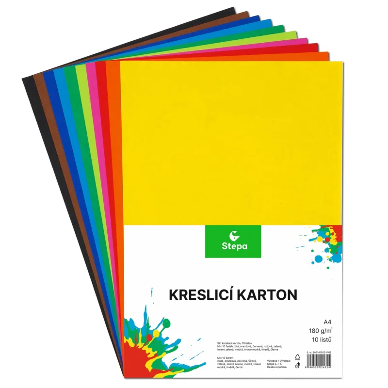 Levný Kreslicí karton barevný A4 - 180g - 10 ks - mix 10 barev