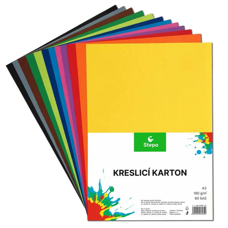Expresní Doručení Kreslicí karton barevný A3 - 180g - 60 ks - 12 barev
