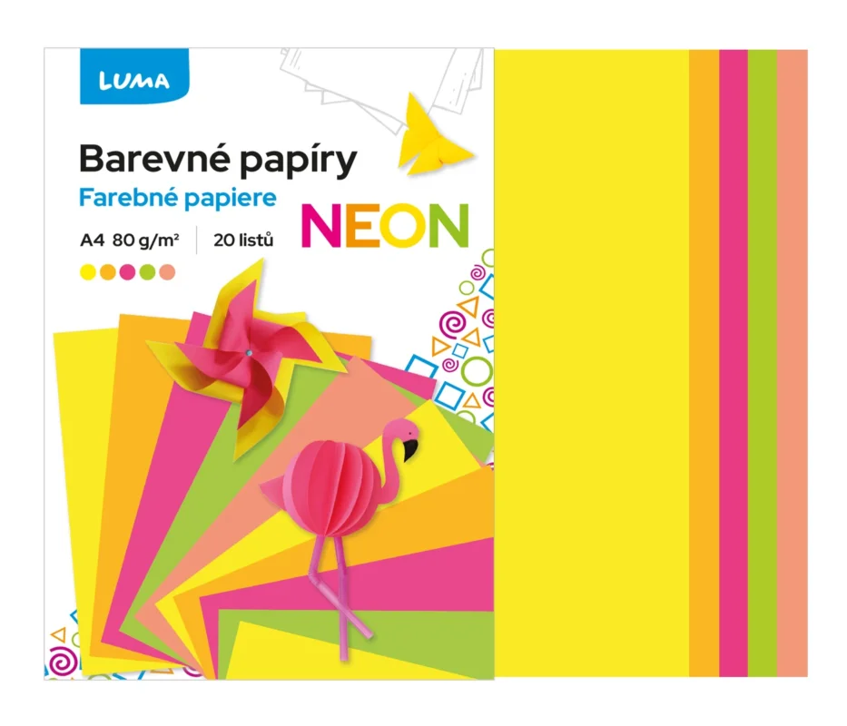 Barevné papíry LUMA složka A4/80 g - mix 20 ks NEON Must-Have