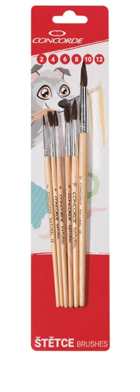 Akce CONCORDE Sada štětců Natural, 6 ks - 2, 4, 6, 8, 10, 12 kulatý
