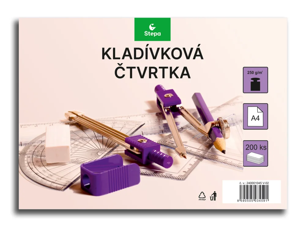 Čtvrtka kladívková bílá A4, 250 g/m2 - 200 ks Novinka