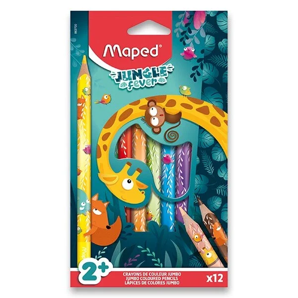 Nová Kolekce Pastelky MAPED Jumbo Jungle Fever - 12 barev, trojhranné
