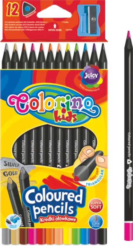 Must-Have Trojhranné pastelky Colorino, černé, 12 barev + ořezávátko