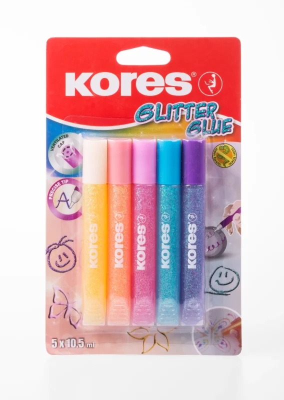 Finální Výprodej Kores Glitter Glue lepidlo se třpytkami 10,5 ml × 5 pastelových barev