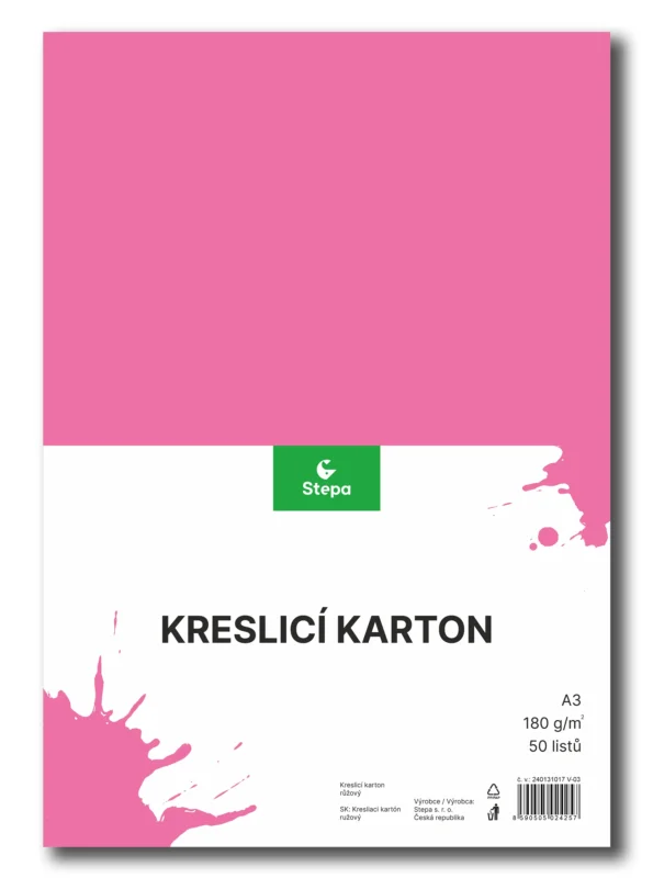 Kreslicí karton barevný A3 - 180g - 50 ks - růžový Cenový Hit