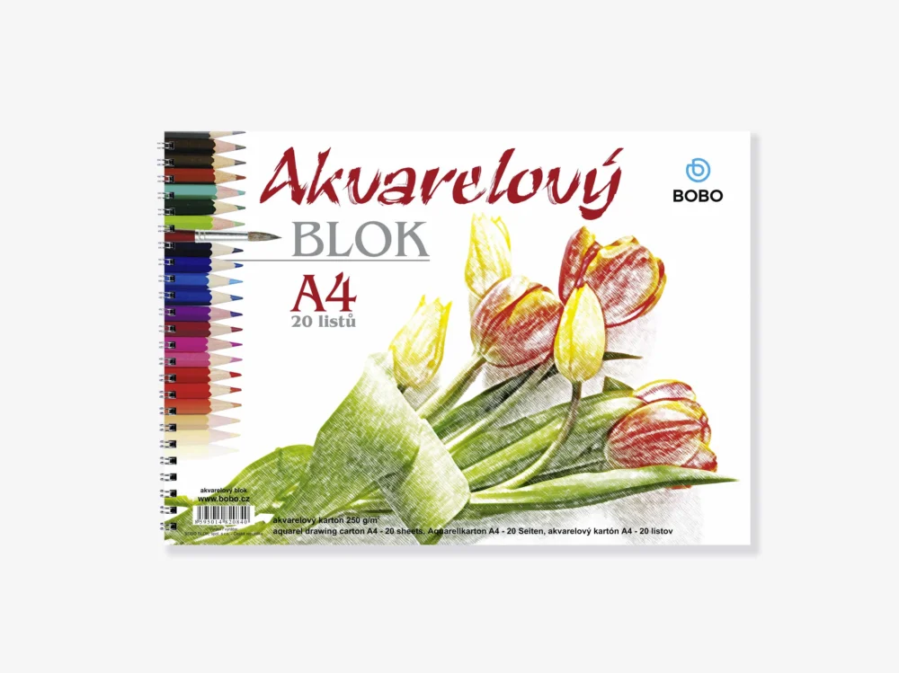 BOBO Akvarelový papír A4 20 listů - kroužková vazba Výprodej