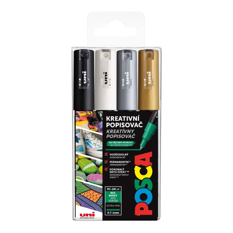 Akrylové popisovače POSCA, PC-1M, 0,7–1 mm - 4 barvy Speciální Cena