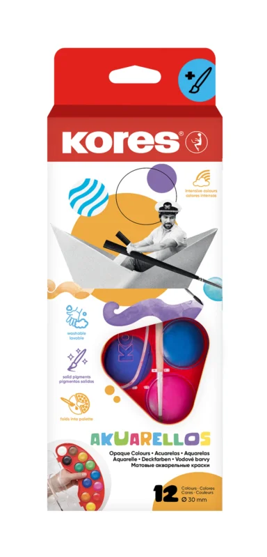 Kores Vodové barvy Akuarellos 30 mm - 12 barev+ štětec Koupit Online