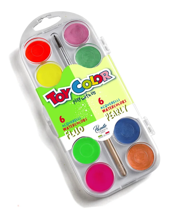 Vodové barvy Toy Color 30 mm, perleť a neon - 12 barev Časově Omezené