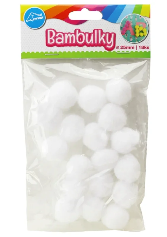 Časově Omezené Bambulky bílé 25 mm - 18 ks