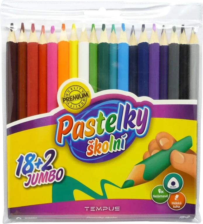 Pastelky Tempus dřevěné JUMBO 18+2 barvy - trojhranné Jen Po Omezenou Doba