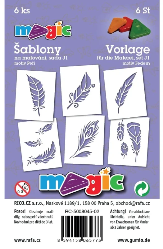 Papírové šablony - Peří - 6 ks Značkový