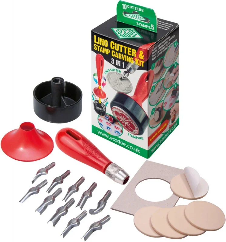Sada pro linoryt 3v1 ESSDEE - 10 různých nožů a 5 samolepicích lin Must-Have