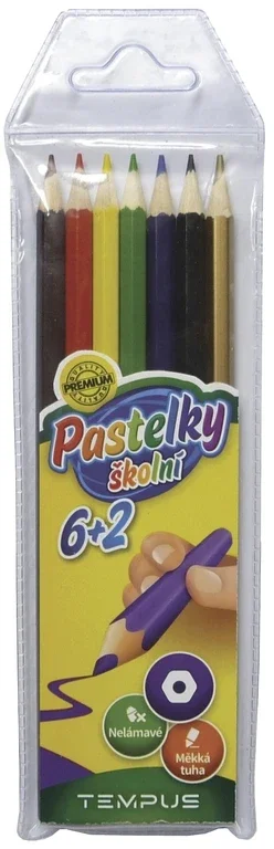Pastelky Tempus dřevěné 6+2 barvy - šestihranné Značkový