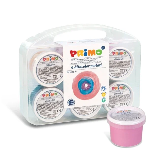 Prstové barvy PRIMO PERLEŤ, kelímky, sada 6 x 100g Akce