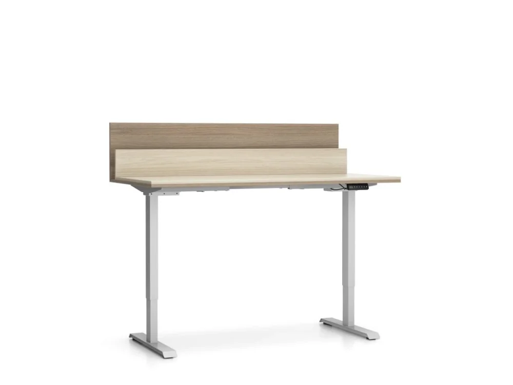 Výškově nastavitelný stůl SINGLE LAYERS, 160x80 cm, 2 motory, s přepážkami, dub přírodní/dub mořený Akční Cena