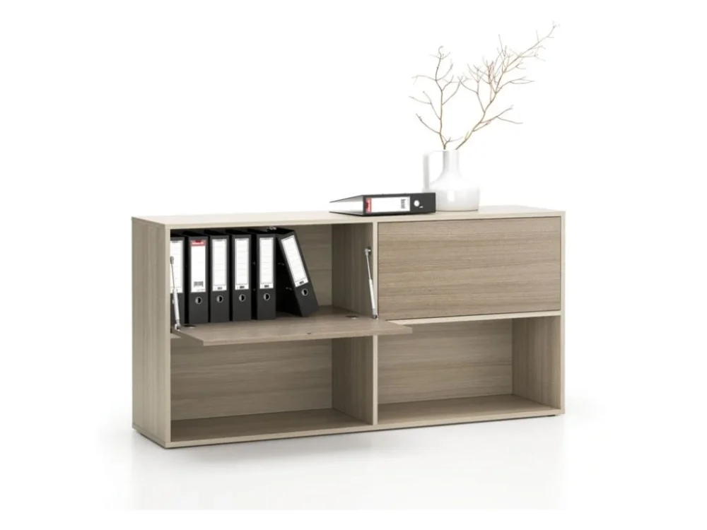 Cenový Hit Kancelářský policový regál LAYERS, dlouhý, 2 boxy, 1582 x 400 x 777 mm, dub přírodní / dub mořený