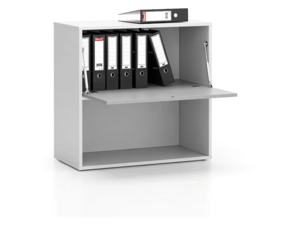 Kancelářský policový regál LAYERS, krátký, 1 box, 800 x 400 x 777 mm, bílá / šedá Poslední Šance