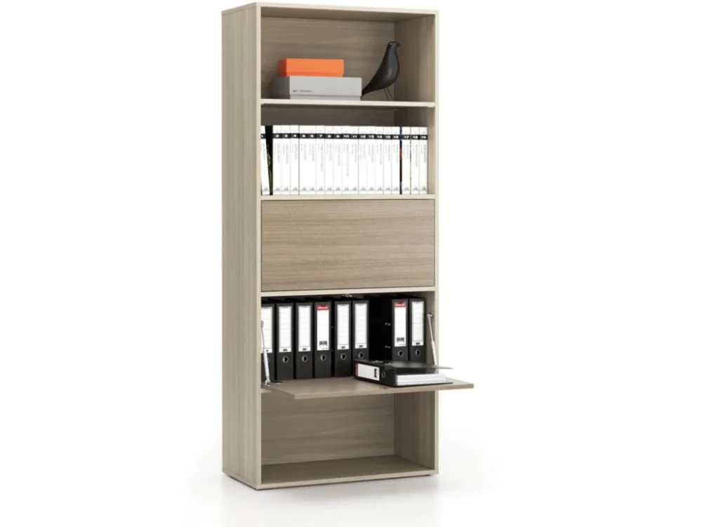 Cenový Hit Vysoký kancelářský policový regál LAYERS, 2 boxy, 800 x 400 x 1905 mm, dub přírodní / dub mořený