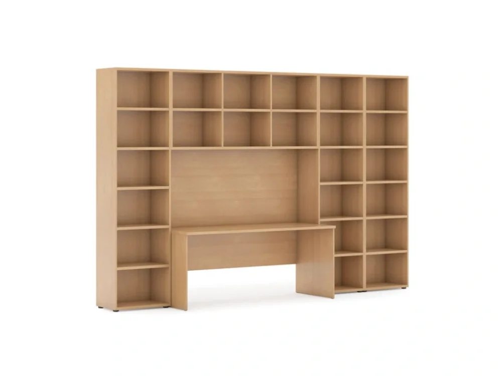 Odeslání Ihned Sestavy knihoven INTEGRO se stolem, vyšší/širší, 3550 x 700/400 x 2300 mm, buk