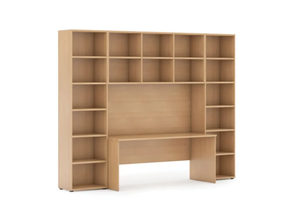 Sestavy knihoven INTEGRO se stolem, vyšší, 2950 x 700/400 x 2300 mm, buk Sleva