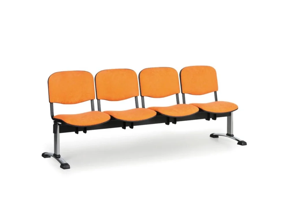 Pouze Dnes Čalouněná lavice do čekáren VIVA, 4-sedák, oranžová, chromované nohy