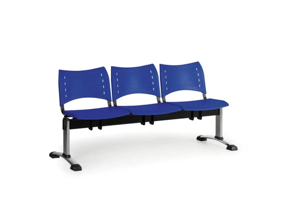 Plastová lavice do čekáren VISIO, 3-sedák, modrá, chromované nohy Expresní Doručení