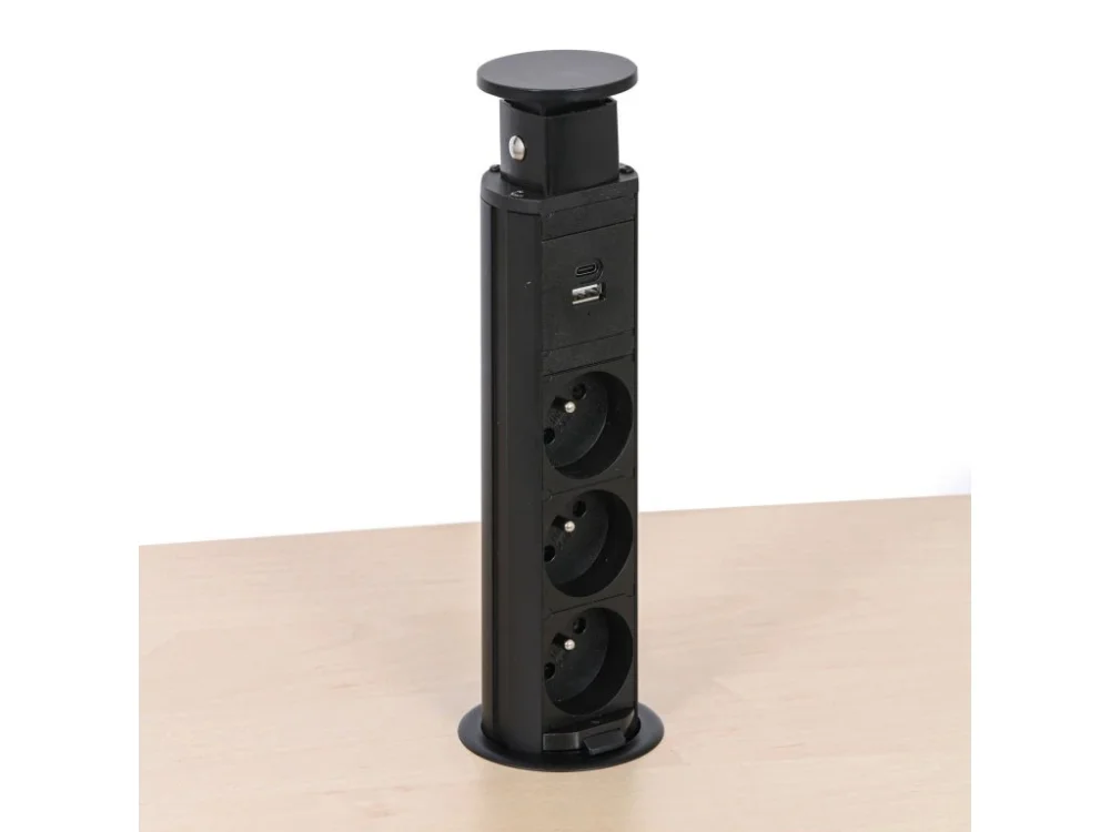 Stolní vysouvací zásuvka, 3× 230 V, USB-A, USB-C, černá Levný