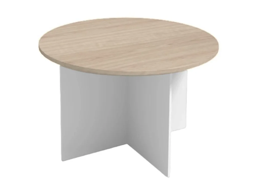 Jednací stůl s kulatou deskou PRIMO WHITE, průměr 120 cm, bílá/dub přírodní Speciální Cena