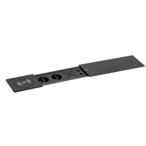 Zásuvkový box TYP V - posuvný kryt, 2x zásuvka, nabíjecí USB A+C porty, 2x RJ45 port, 1x bezdrátová nabíječka, černá Bezpečná Platba