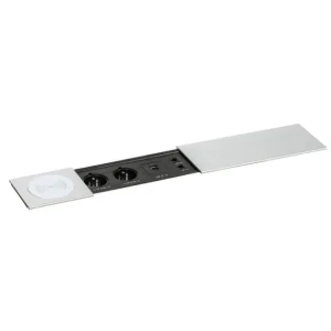 Zásuvkový box TYP V - posuvný kryt, 2x zásuvka, nabíjecí USB A+C porty, 2x RJ45 port, 1x bezdrátová nabíječka, stříbrná Nejlepší Volba