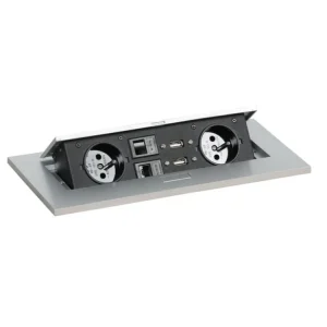 Zásuvkový box TYP III - výklopný, 2x zásuvka, 2x port USB data, 2x RJ45 port, stříbrná Oblíbený