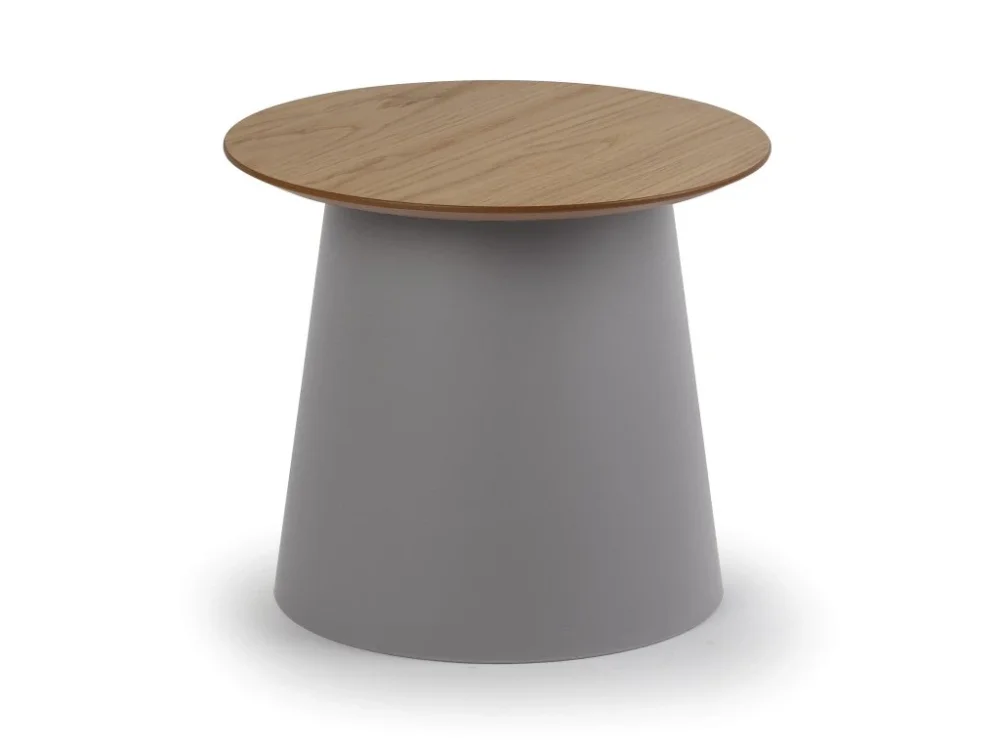 Plastový kávový stolek SETA s dřevěnou deskou, průměr 49 cm, dub/šedá Autentický