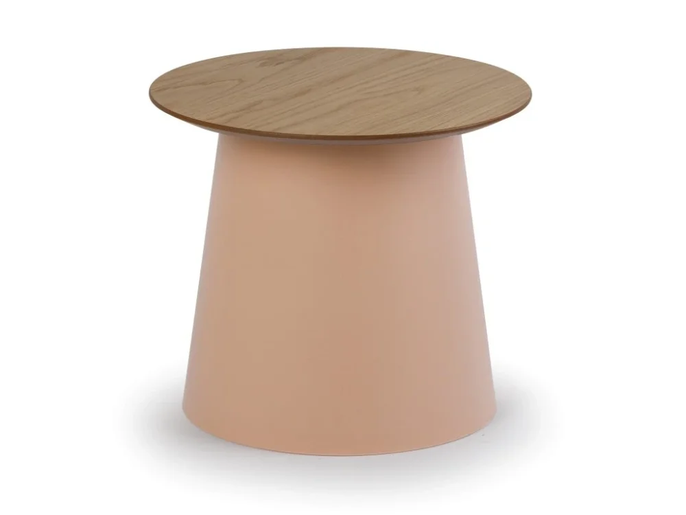 Novinka Plastový kávový stolek SETA s dřevěnou deskou, průměr 49 cm, dub/cihlová
