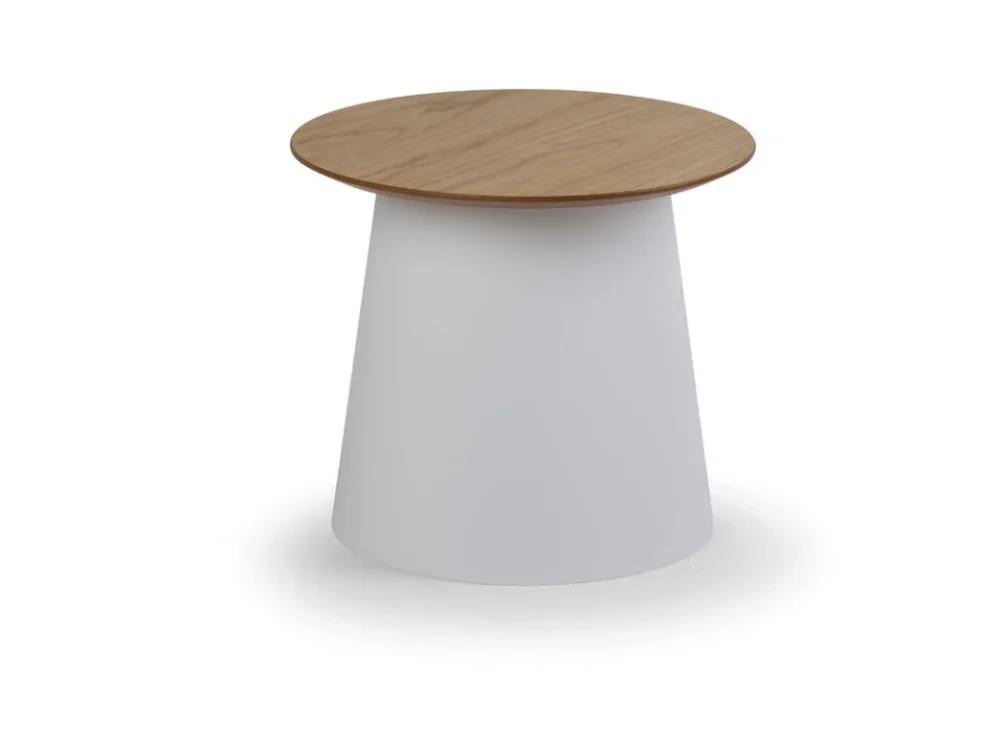 Omezená Nabídka Plastový kávový stolek SETA s dřevěnou deskou, průměr 49 cm, dub/bílá