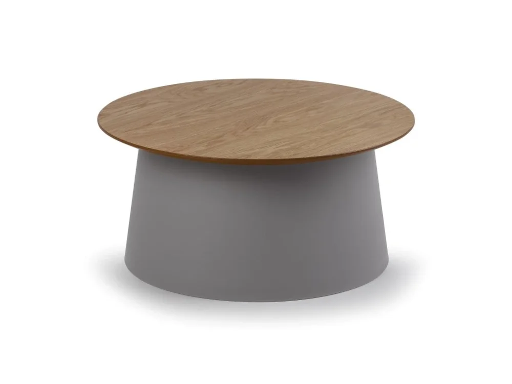 Originální Plastový kávový stolek SETA s dřevěnou deskou, průměr 69 cm, dub/šedá