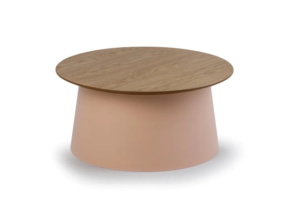 Nová Kolekce Plastový kávový stolek SETA s dřevěnou deskou, průměr 69 cm, dub/cihlová